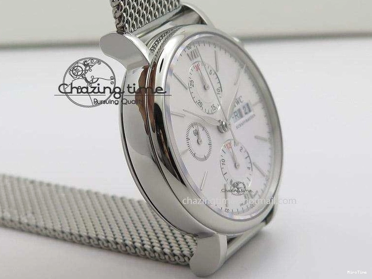 MIROTIME 0707 Portofino Chrono SS White Dial on SS Mesh Bracelet A Soft 7388